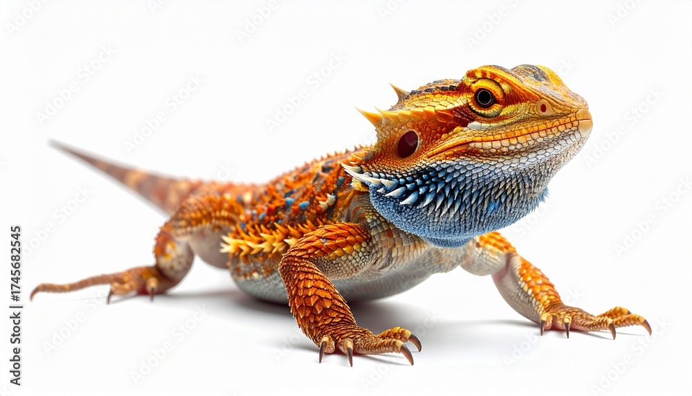 Naklejka premium Close-up of a Bearded Dragon on a White Background.