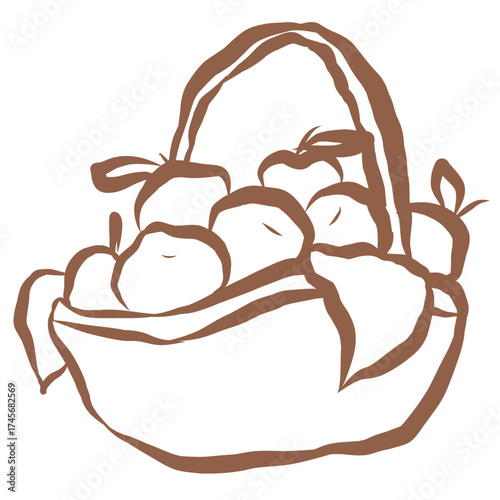 Basket with Apples. Hand-Drawn Illustration.