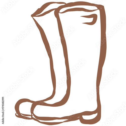Line Art of Rubber Boots Illustration. Hand-Drawn Doodle.