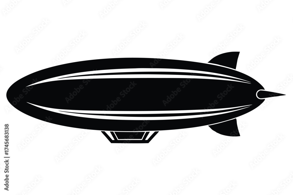 Fototapeta premium Isolated Black and White Illustration of a Vintage Airship with Gondola Detail