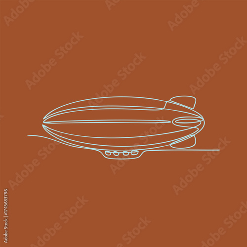 Minimalist Line Drawing of a Classic Airship or Zeppelin with Streamlined Design on Solid Brown