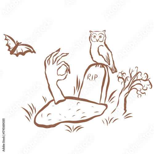 Line Art of Halloween Illustration. Hand-Drawn Doodle.