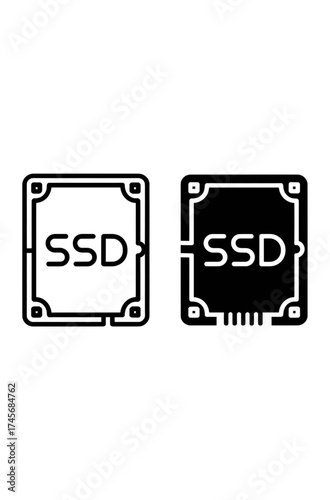 Modern SSD Silhouette for Tech Product Design, Minimalist Hardware Component Outline, Clean Storage Drive Shape, Professional Data Concept, Vector Style