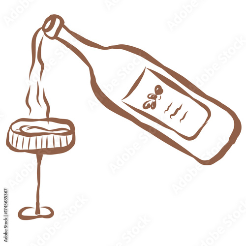 Line Art of Wine Illustration. Hand-Drawn Doodle.
