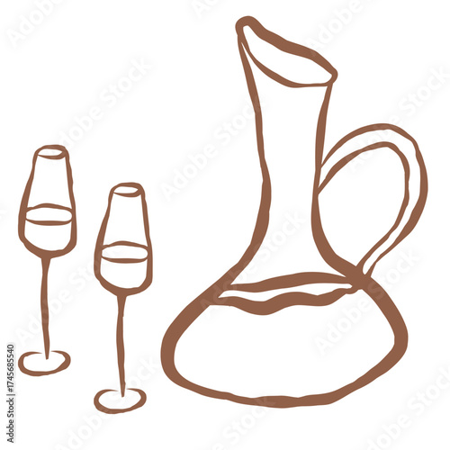 Line Art of Wine Illustration. Hand-Drawn Doodle.