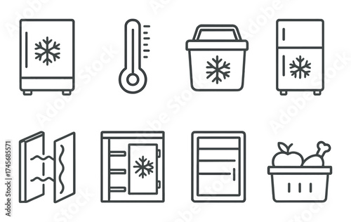 Set of cold storage icons featuring coolers and temperature indicators