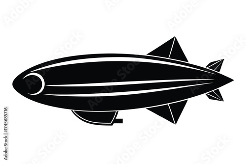 Silhouette Illustration of a Vintage Blimp Airship with Elegant Detailing and Gondola