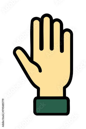 Stylized illustration of a light yellow open hand with fingers spread and a dark green cuff against a black background