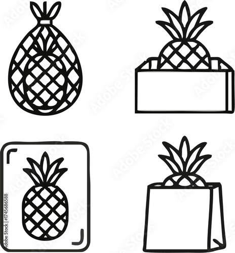 Christmas gift boxes with colorful bows and tropical pineapple decorations