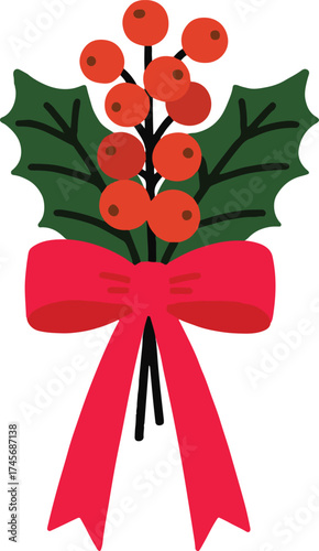 Festive holly and berries illustration for holiday decorations and greetings