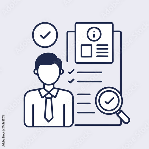 Candidate Selection Icon with HR Tools and Recruitment Symbol in Line Style on White Background