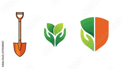 Set of gardening and environmental protection icons vector logo design elements for agriculture and nature conservation isolated on white background