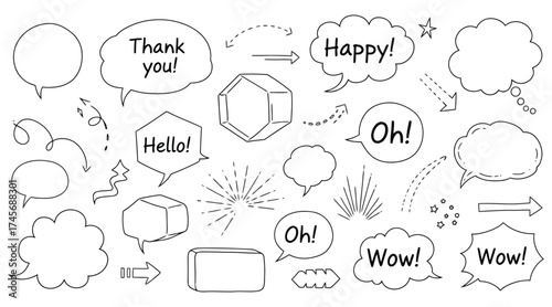 Vector art of handwritten style speech bubble illustration set with various shapes
