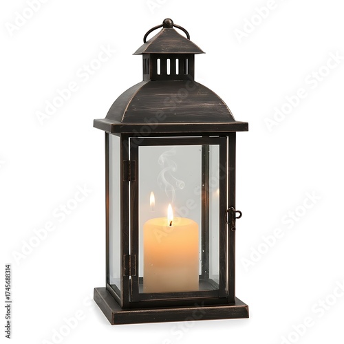 Classic lantern with a candle inside, creating a warm and cozy ambiance
