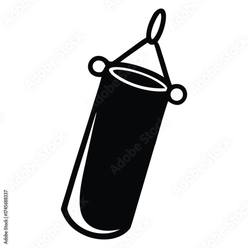 Black silhouette of a punching bag hanging for boxing training and fitness silhouette