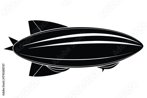 Monochrome Illustration of a Vintage Airship with Detailed Fins and Streamlined Design