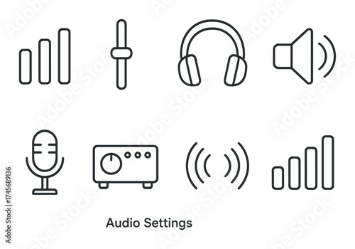 Audio control icons: headphones, microphone, volume, equalizer, signal bars