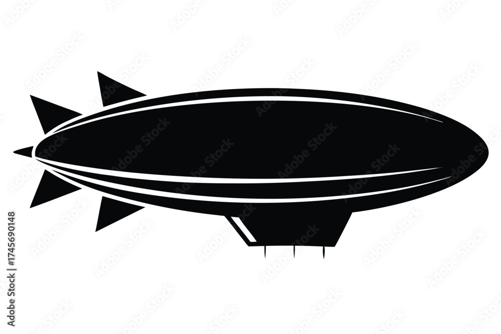Fototapeta premium Simple Black Silhouette of a Vintage Dirigible Airship with Rear Propellers