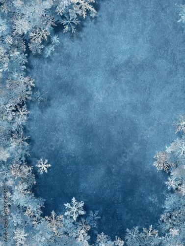 light blue textured surface with intricate snowflakes forming a frame