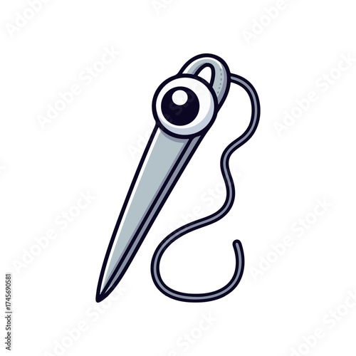 A close-up illustration of a sewing needle and thread, showcasing intricate details and design