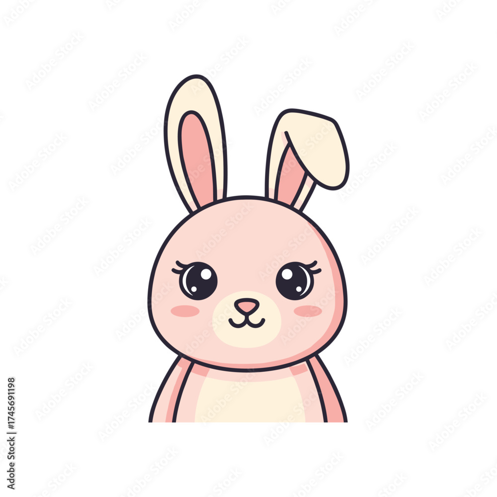Fototapeta premium Cute cartoon bunny character with large eyes and floppy ears, set against a simple white background