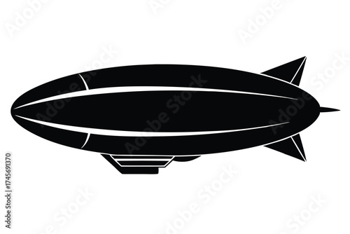 Silhouette Illustration Classic Airship Dirigible Featuring Tail Fins and Gondola Detail for Aviation Enthusiasts