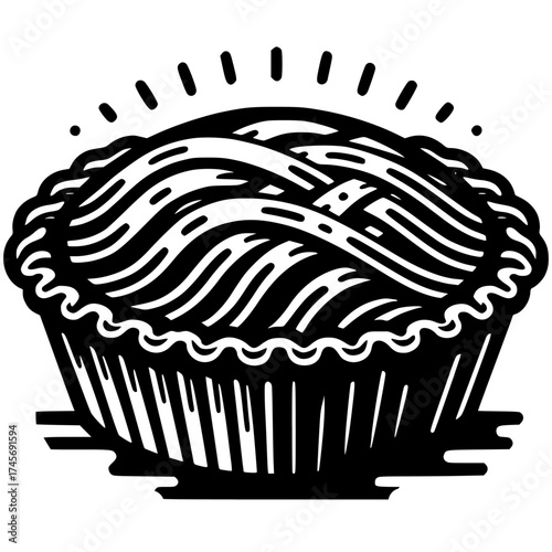 Classic Baked Pie in Graphic Style: A meticulously designed graphic art piece showcasing a delectable pie, complete with its crispy crust and artful filling. The pie radiates culinary delight