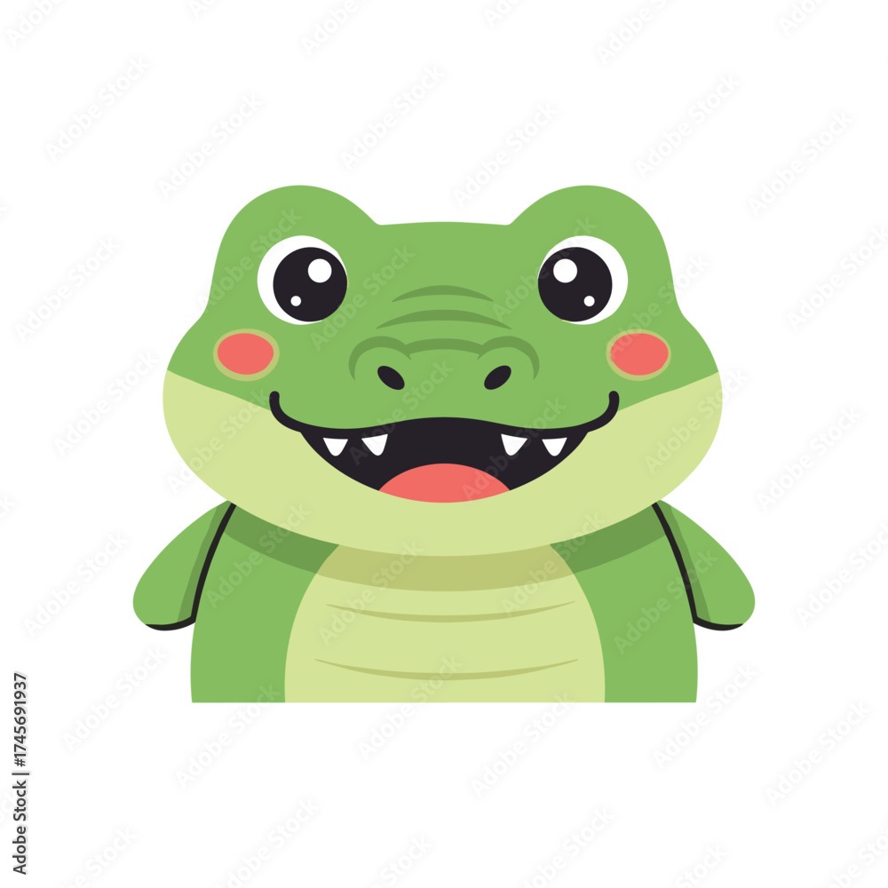 Fototapeta premium Cute cartoon crocodile character smiling with a friendly expression against a plain background