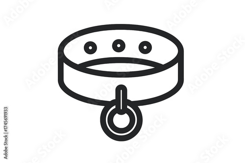 Collar with ring icon vector. Pet dog collar symbol. Fashion leather choker with studs for punk or goth style. BDSM fetish concept. Line art illustration for web and mobile.