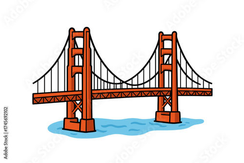 Golden Gate Bridge vector icon. Cartoon illustration of famous San Francisco landmark. California travel destination symbol. USA tourism sightseeing graphic. American architecture.