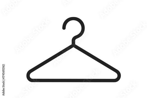 Black clothes hanger line icon. Vector illustration symbol for fashion, retail, and shopping. Wardrobe, closet organization, apparel, laundry, or dry cleaning concept.