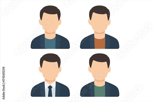 Man avatar icon vector set. Male user profile picture collection. Faceless person character illustration for web and mobile UI. Anonymous business head portrait graphic element.