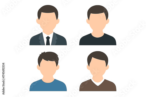Man avatar icon set. Collection of male user profile pictures. Faceless characters for web and mobile. Businessman in suit and casual people vector illustration. Anonymous person.