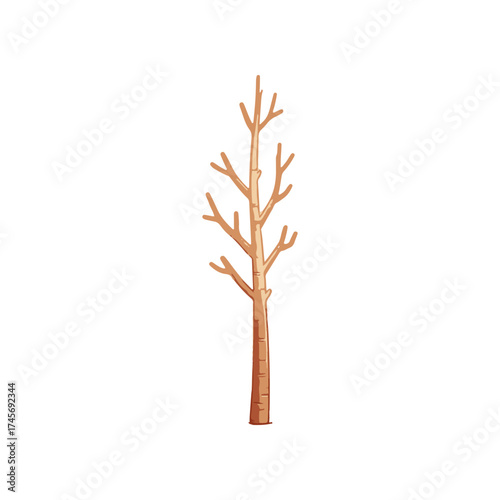 A solitary, leafless tree stands tall against a white background, symbolizing resilience and solitude