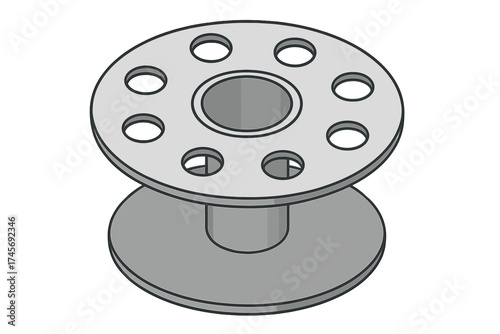 Metal bobbin for sewing machine. Vector cartoon icon of a spool for thread. Tailor and dressmaking equipment symbol. Stock illustration for handicraft, hobby and fashion.