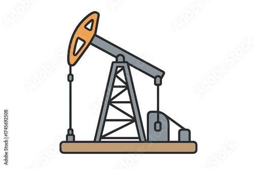 Oil pumpjack vector icon. Pump jack derrick for gas and petroleum industry. Fossil fuel energy extraction concept. Industrial machine for drilling, isolated on white background.