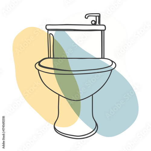 Bidet outline symbol in simple line art style with colorful shapes for plumbing concept