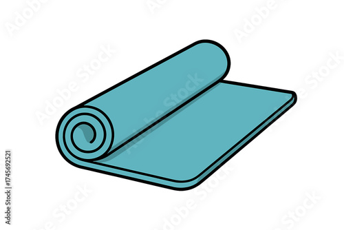 Yoga mat icon for fitness and sport. Rolled foam carpet for exercise, pilates, meditation. Wellness equipment symbol. Healthy lifestyle concept vector illustration isolated.