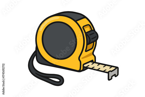 Tape measure vector icon. Construction, repair tool symbol. Cartoon illustration for measuring length, distance. Carpentry, handyman, DIY project concept. Isolated element.