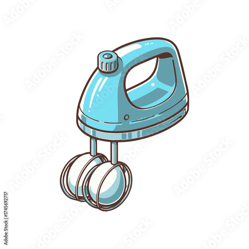 A vibrant blue handheld mixer with whisks, set against a clean white background, ideal for kitchen use