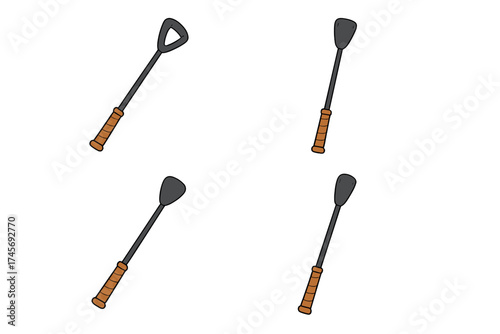 Riding crop and whip vector icon set. Equestrian sport and BDSM lifestyle concept. Horse jockey equipment illustration. Symbol for discipline, domination, and fetish play.