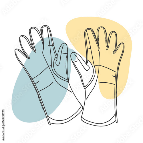 Protective gloves icon in simple line art style with abstract color shapes for electrical concept