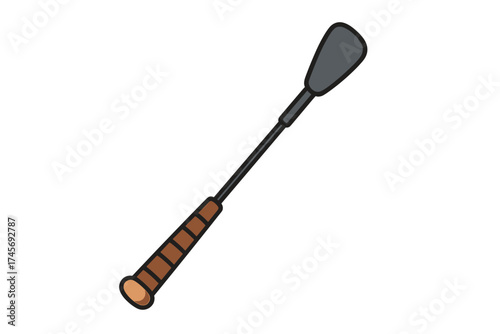 Riding crop vector icon for equestrian sport or BDSM play. Cartoon illustration of a horse whip with leather handle. Fetish accessory, jockey equipment symbol isolated.