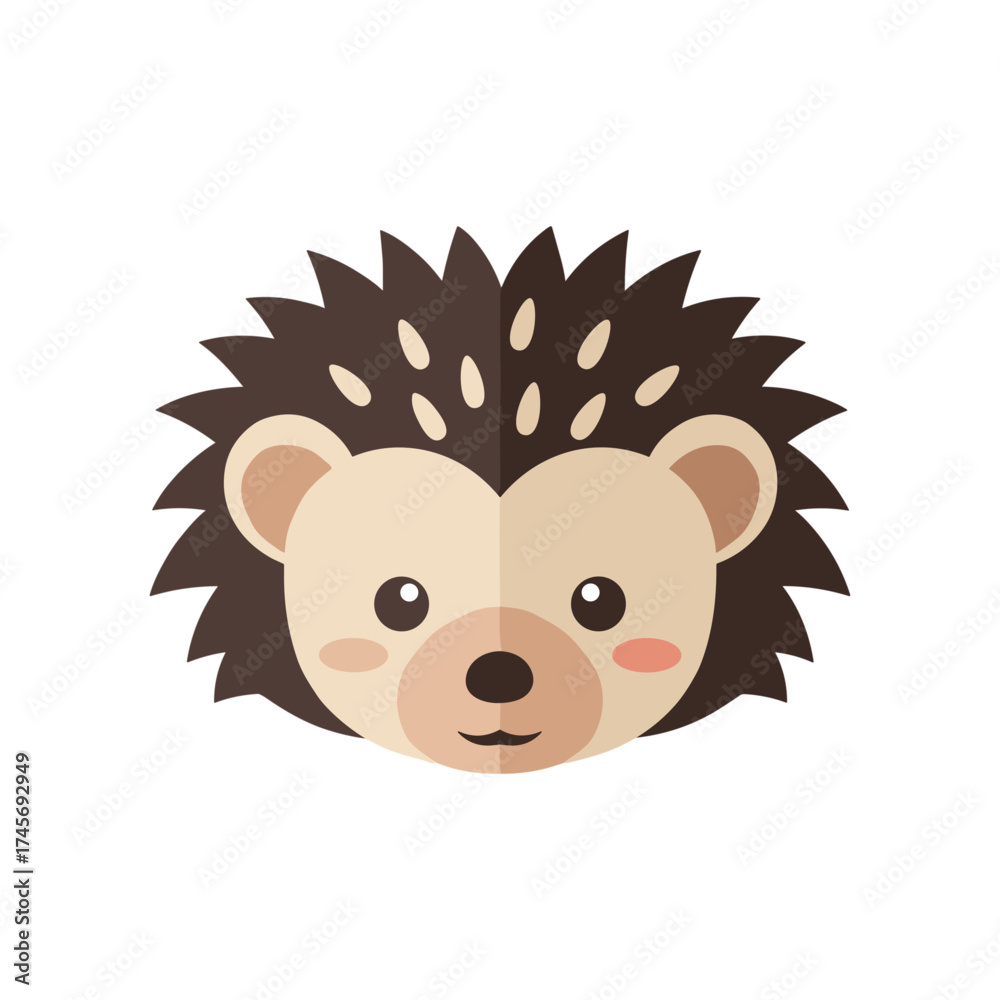 Fototapeta premium Cute cartoon hedgehog face with a friendly expression, suitable for children's illustrations