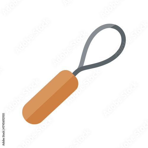 A flat design illustration of a wooden handle tool with a metal loop, used for crafting