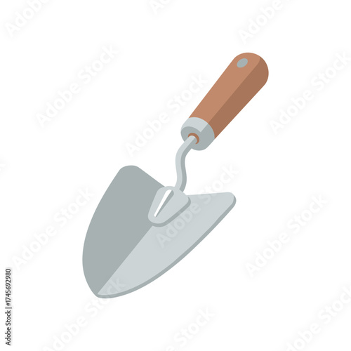 A high-quality illustration of a trowel with a wooden handle, ideal for gardening and construction use