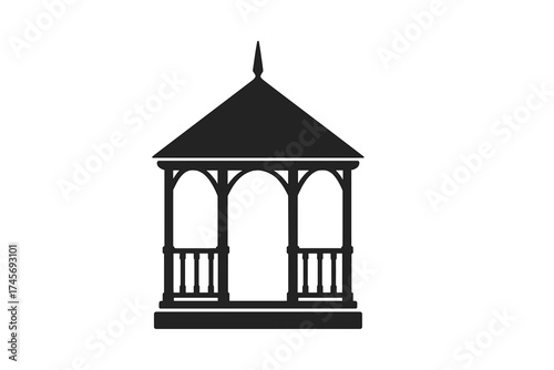 Gazebo icon silhouette vector. Garden pavilion and summer house. Outdoor wooden structure for park and backyard. Architecture element. Pergola symbol isolated on white background.