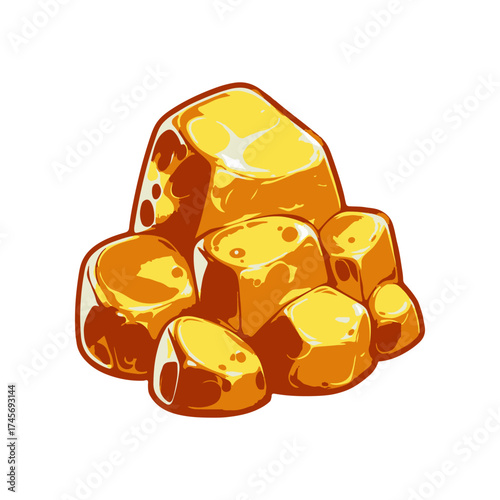 A vibrant illustration of a pile of shiny gold nuggets against a clean white background