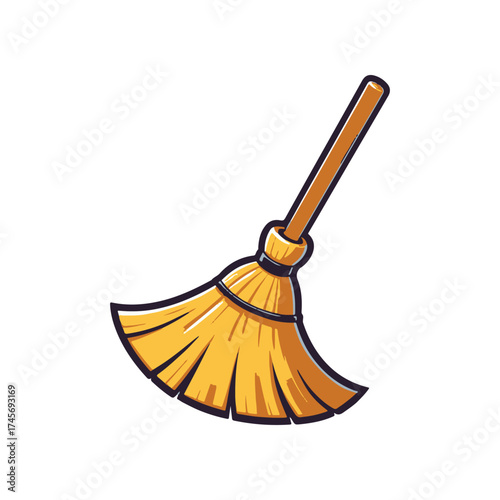 A vibrant illustration of a yellow broom, symbolizing cleanliness and tidiness in a bright setting