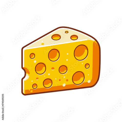 A vibrant piece of cheese with holes, set against a white background, suitable for culinary themes
